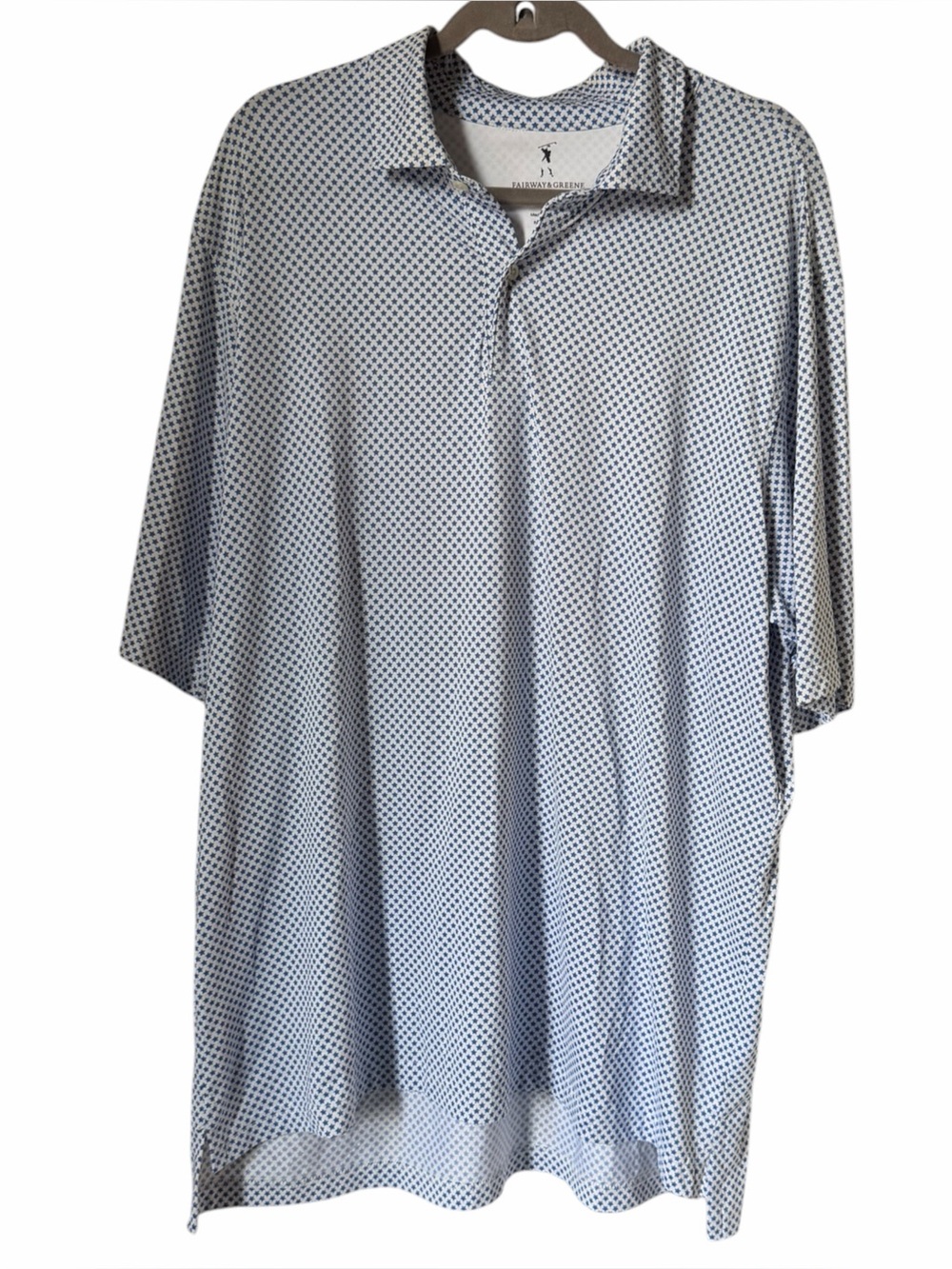 Fairway & Greene Blue White Stars Polo Golf Shirt Moisture Wicking Performance